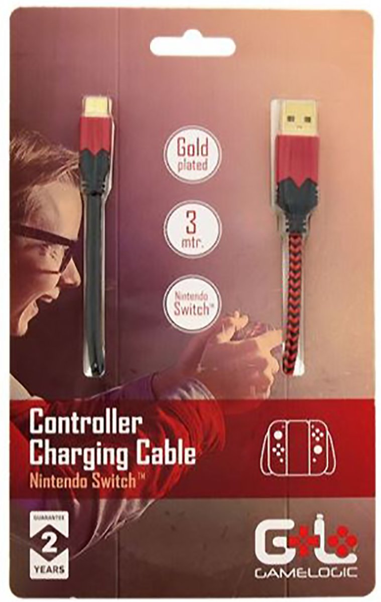 GAMELOGIC Nintendo Switch controller laadkabel | USB - USB-C 2.0 | 3 meter | rood